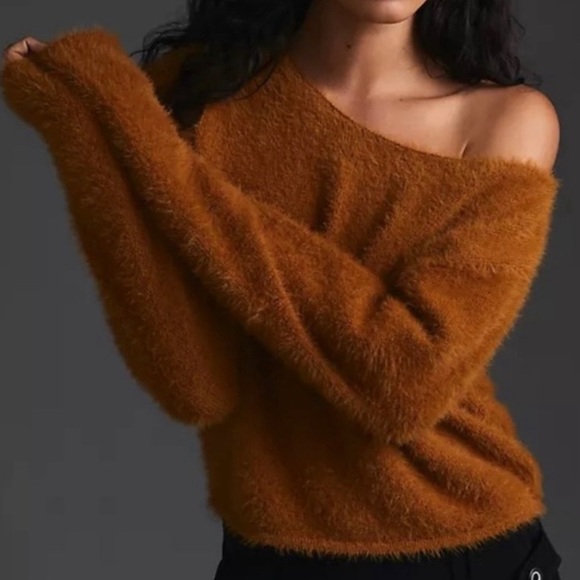Anthropologie Pilcro Cropped Eyelash Sweater Size XS Fuzzy Honey Brown - Picture 1 of 5